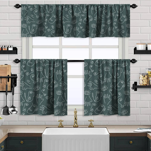Boho Design Kitchen Valance And 2 Tiers Curtain%2C African Mud%2C Valances Tiers Cafe Curtains 